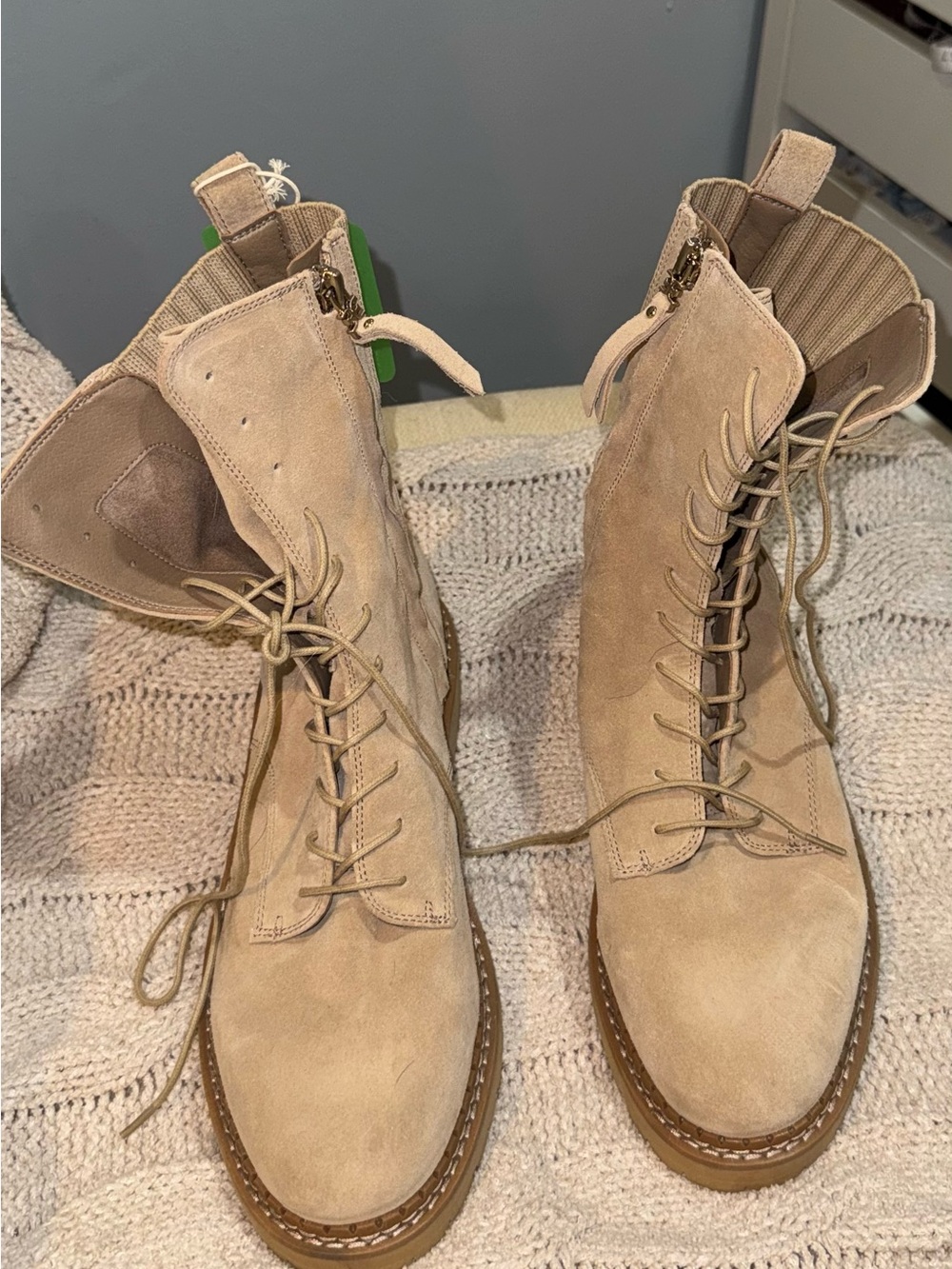 Sam Edelman Beige Suede Lace-Up Ankle Boots